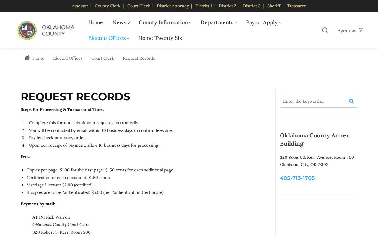 Oklahoma County Court Clerk records request for warrant records