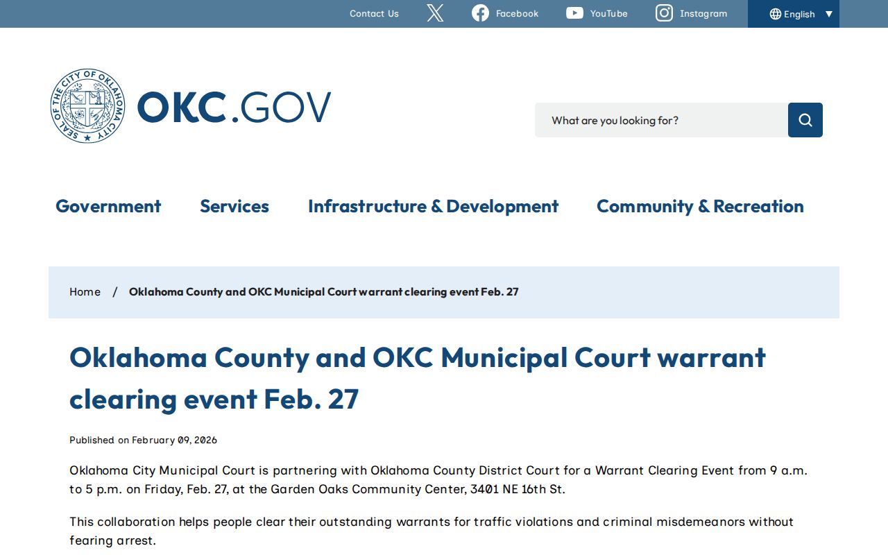Oklahoma County warrant clearing event program and active warrant records context