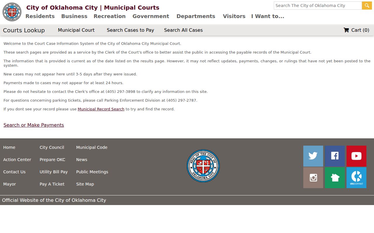Oklahoma County municipal case and payment interface for traffic warrant records