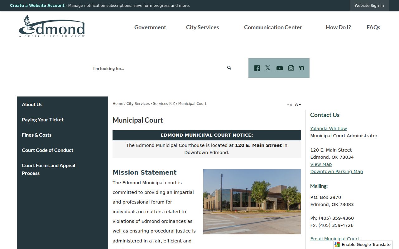 Edmond Municipal Court for Edmond warrant records