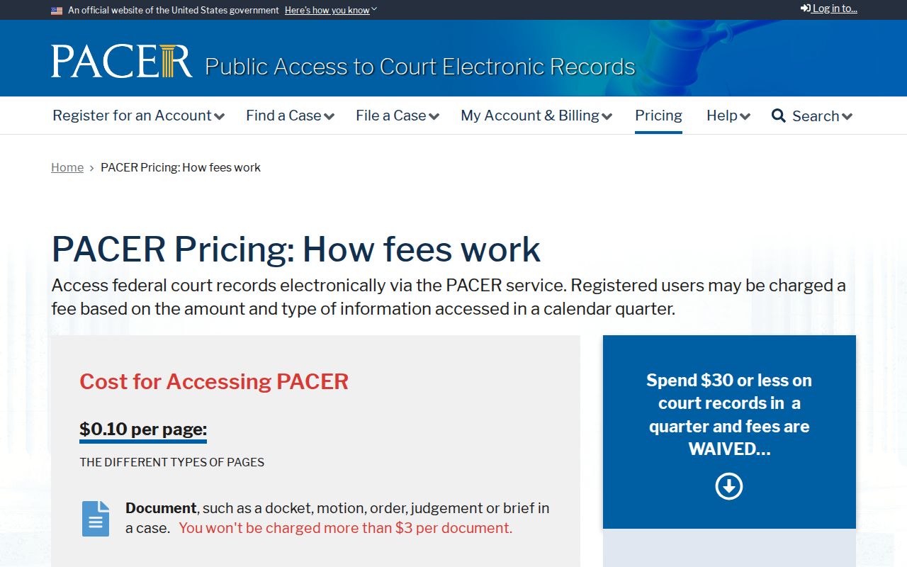 PACER federal docket access and arrest warrant record limits