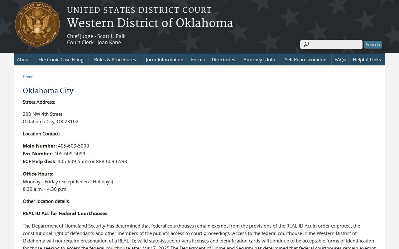 Oklahoma County and federal courthouse service boundary for arrest warrant records