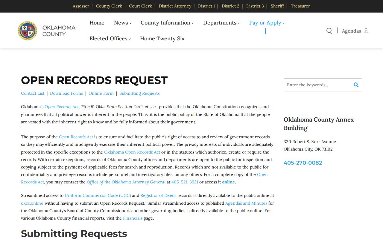 Oklahoma County records department selector for warrant record access
